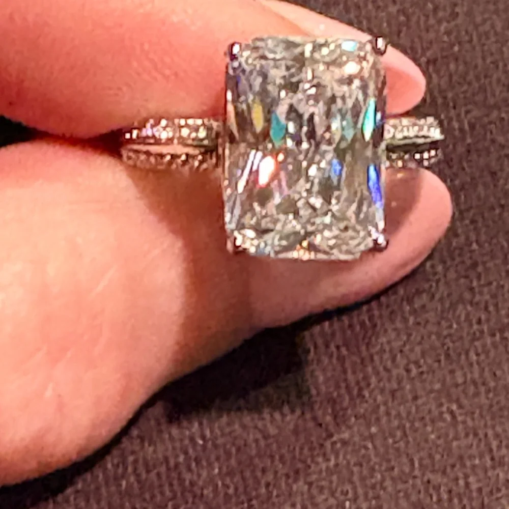 3CT White Moissanite Solitaire Pavé Engagement Ring - Women's Jewelry - Picture 7 of 7